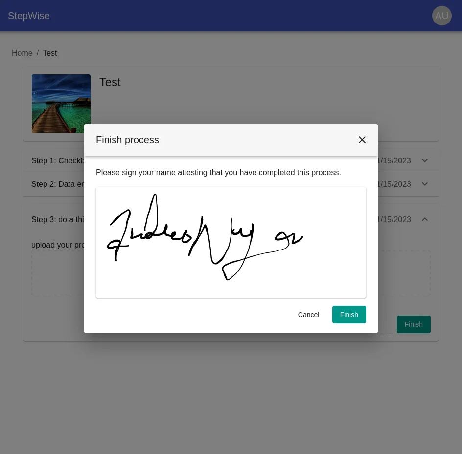 Signature required for controlled process